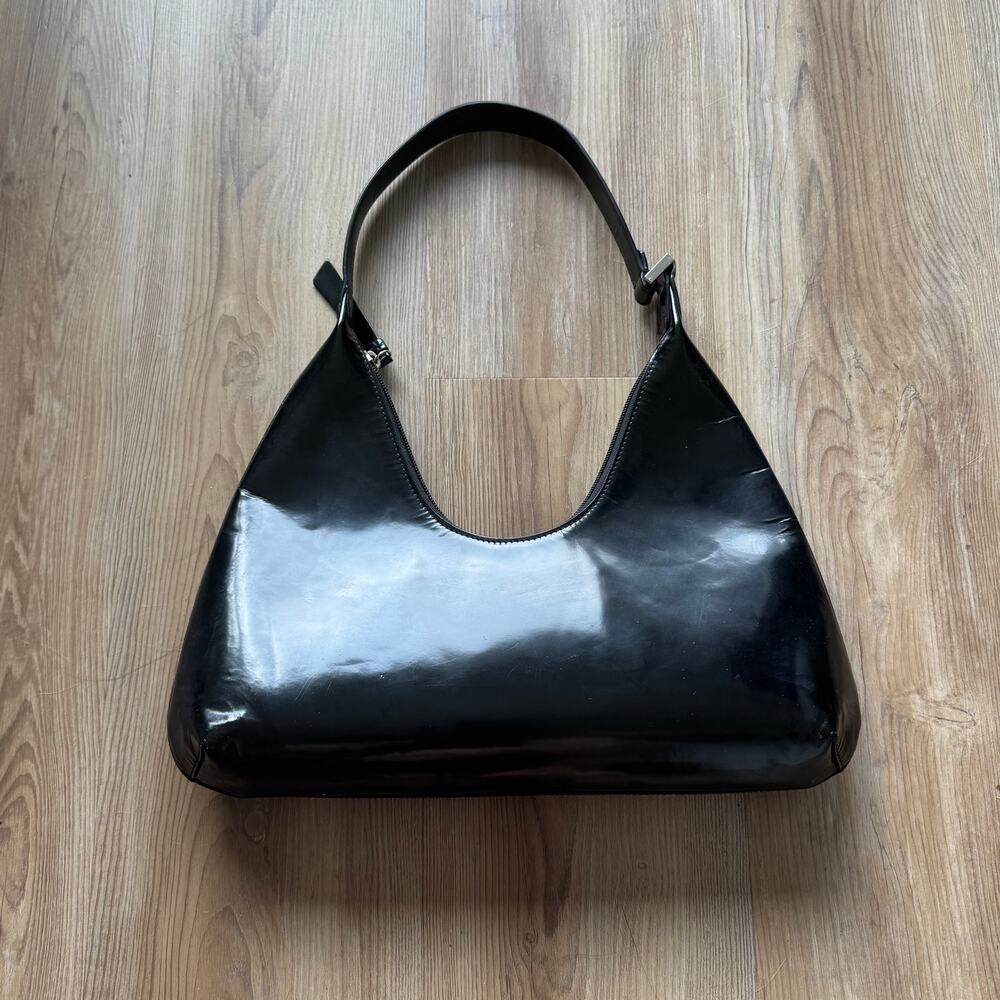 By Far Amber Large Black Patent Shoulder Bag